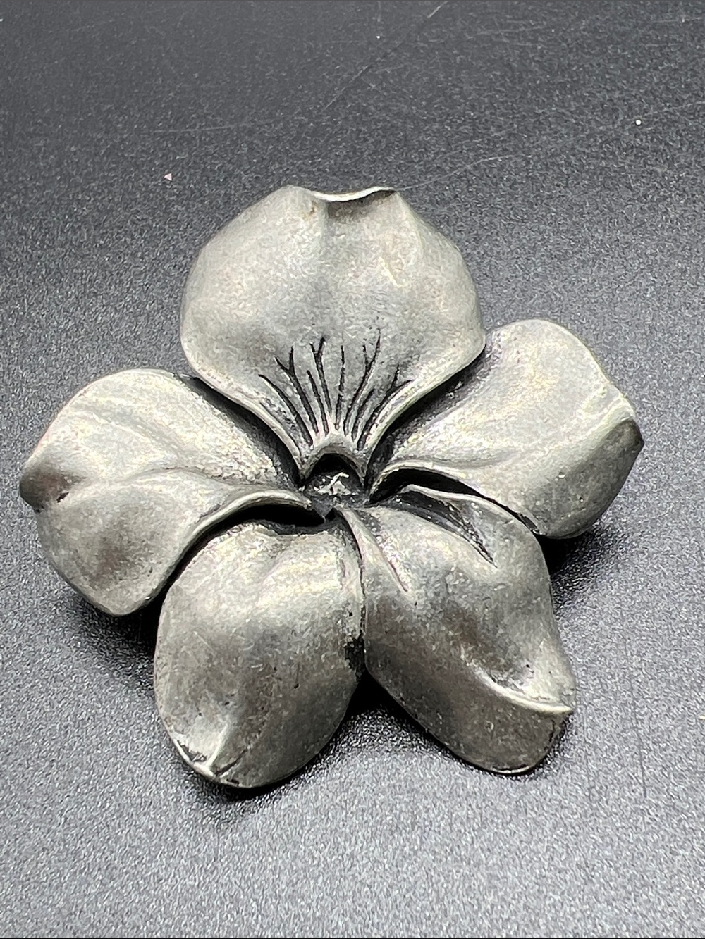Signed Seagull Pewter Orchid Flower Brooch Vintage Canadian Pewter Pin 1.75”
